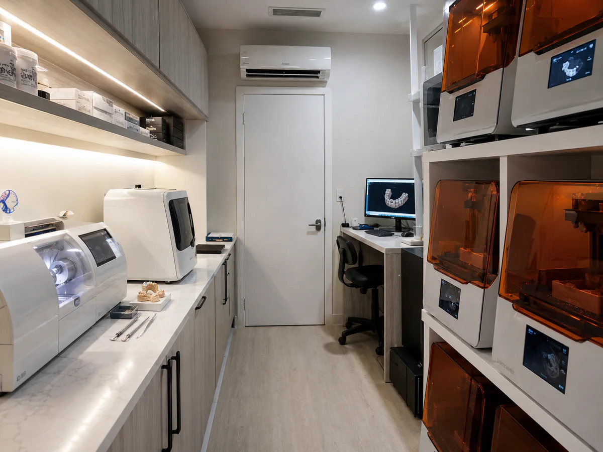 Laboratorio digital de Wong Digital Dentistry con fresado CAD/CAM e impresoras 3D